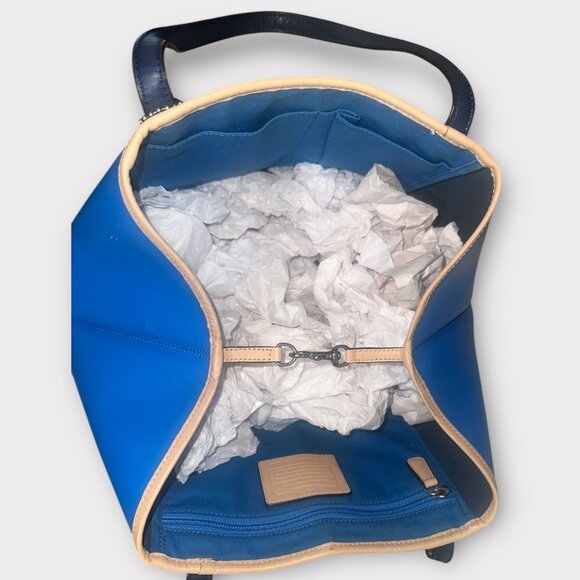 Coach Metro Tote F31326 Blue Leather Tan Trim Shoulder Bag City Shopper Carryall - Picture 8 of 10